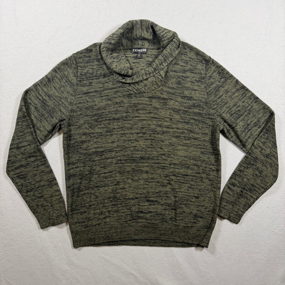 Express Mens Shawl Collar Marled Knit Pullover Sweater XL Olive Green Textured
